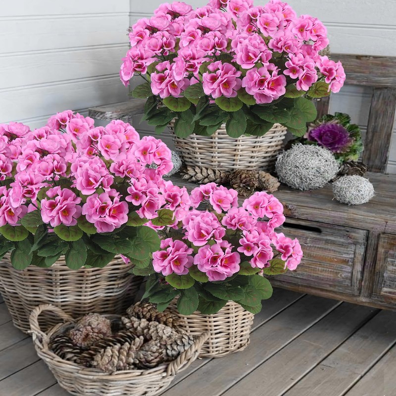 3 Pcs Artificial Geraniums Flowers Silk Geraniums for Outdoors UV Resistant Purp gallery