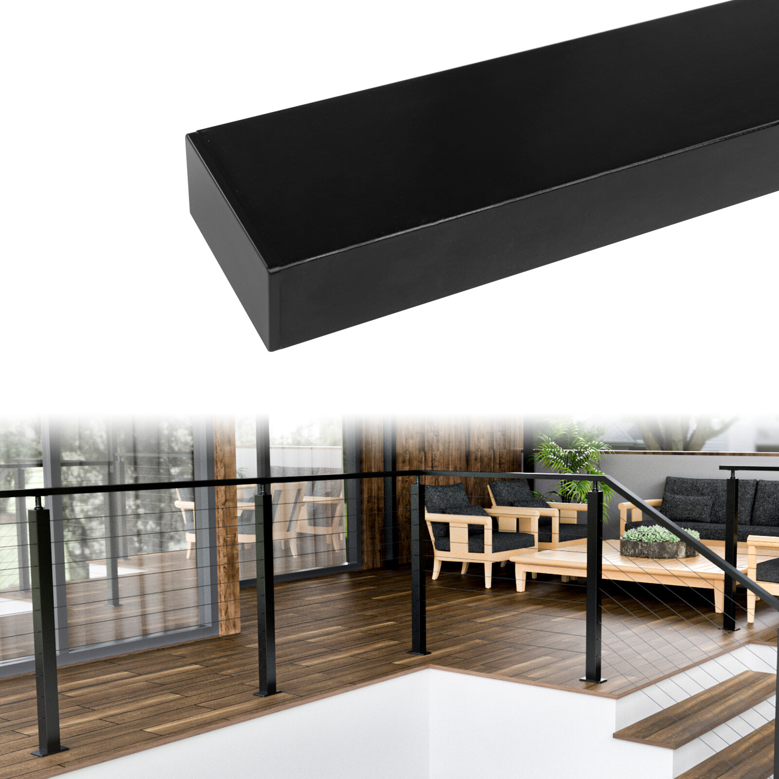 Muzata 6'6" Aluminum Handrail Rectangular Cable Railing Flat Top Handrail HL10 gallery