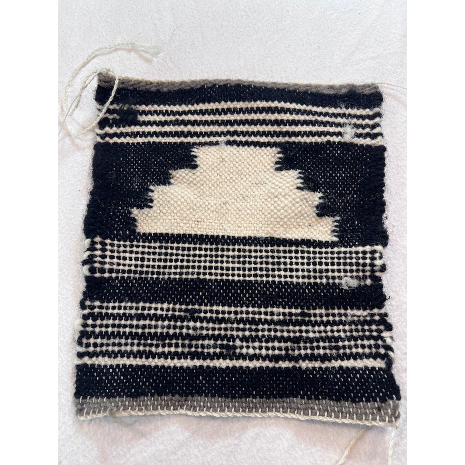 Handwoven Wool Geometric Textile Black White Southwestern Small Rug Wall Hanging gallery