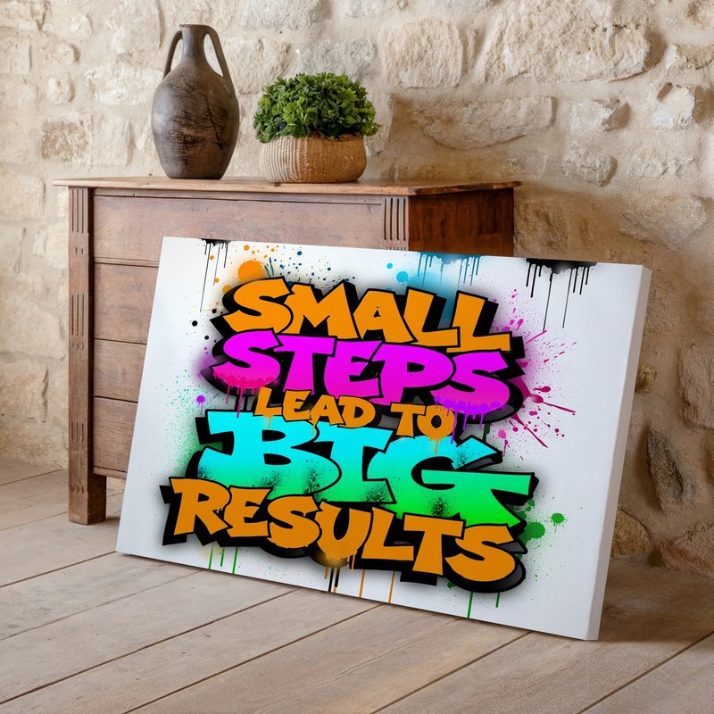 Small Steps Big Results Canvas Wall Art Motivational Graffiti Style Decor Print gallery