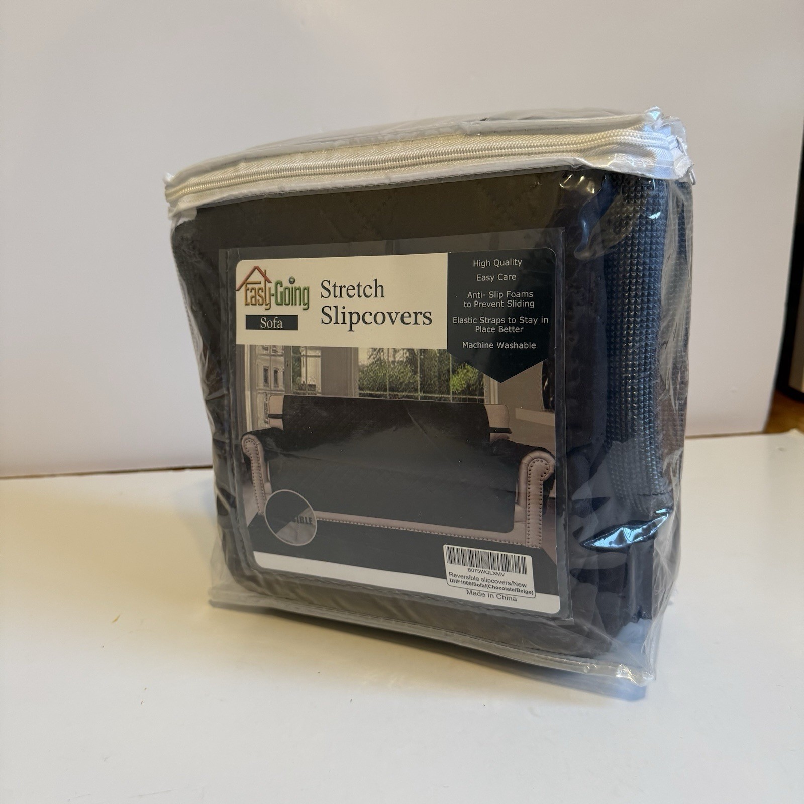 Easy Going Sofa Reversible Black/Tan Stretch Slipcovers With Anti Slip Foams gallery