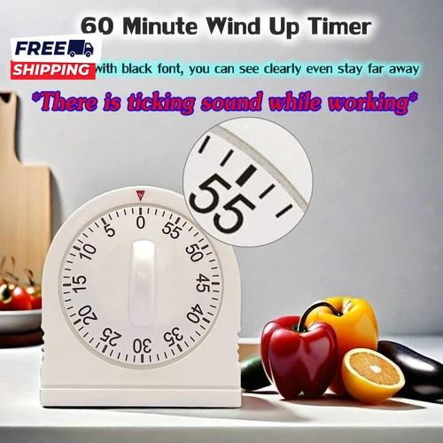 60 Minute Wind up Timer, Visual Mechanical Timer with Loud Alarm, Manual Countdo gallery
