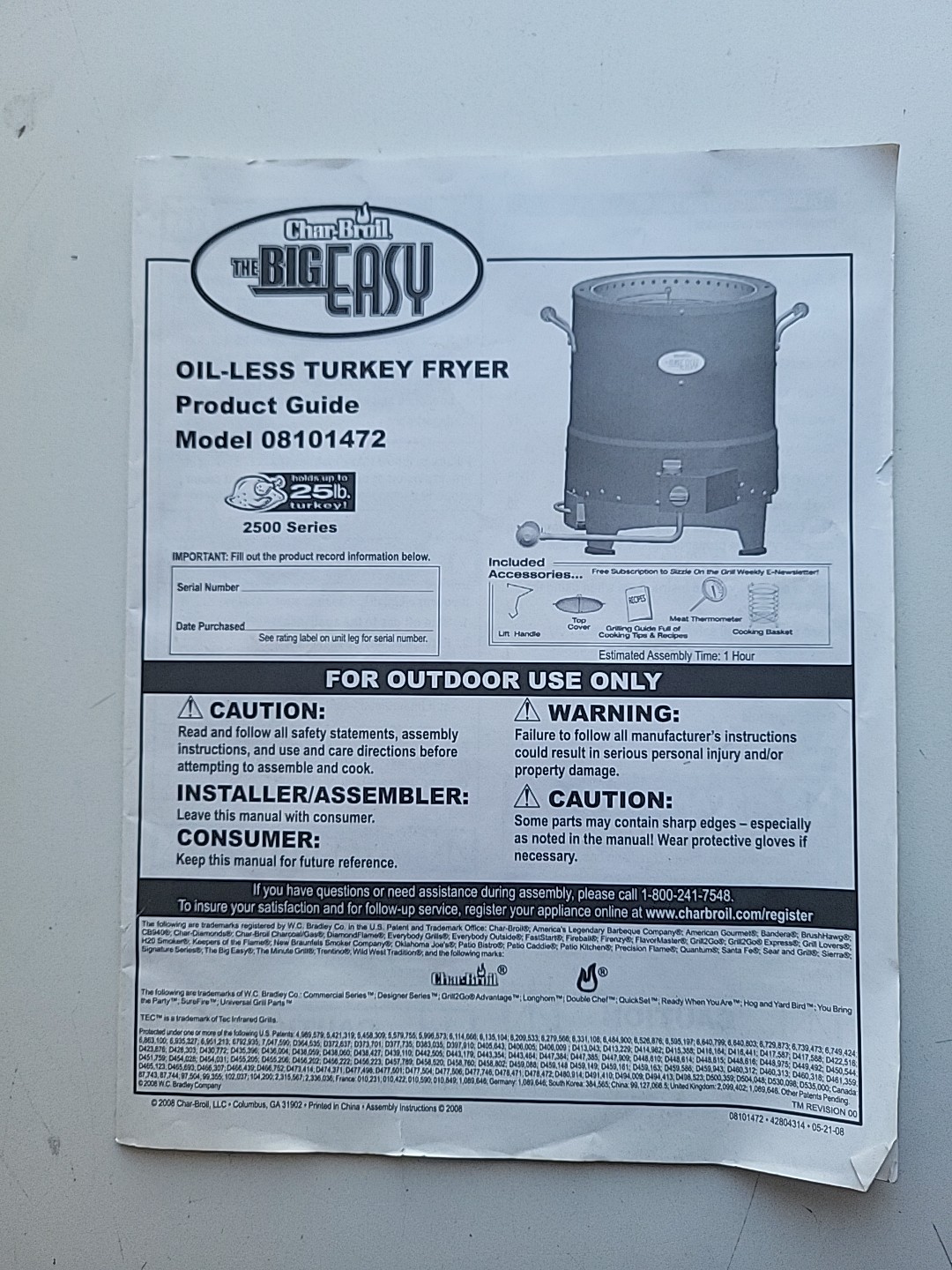 Charbroil the Big Easy Oil Less Cooking Fryer Product Guide Only Model 08101472 gallery