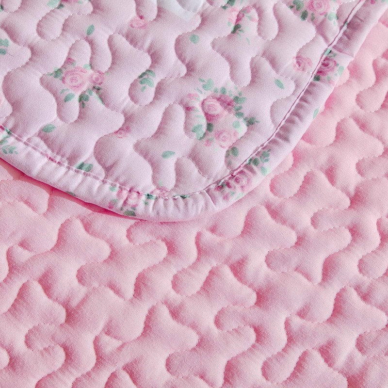 Patchwork Quilt Set Twin Size,2 Pieces Pink White Green Floral Plaid Reversib... gallery