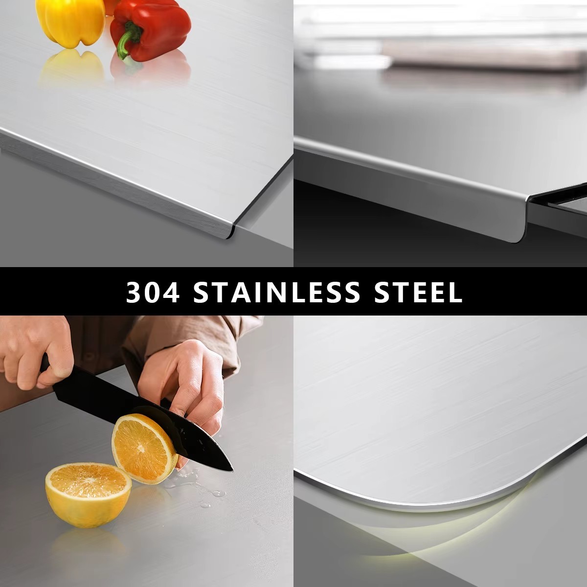 304 Stainless Steel Chopping Board Large with Lid Non Slip for Kitchen Counter. gallery