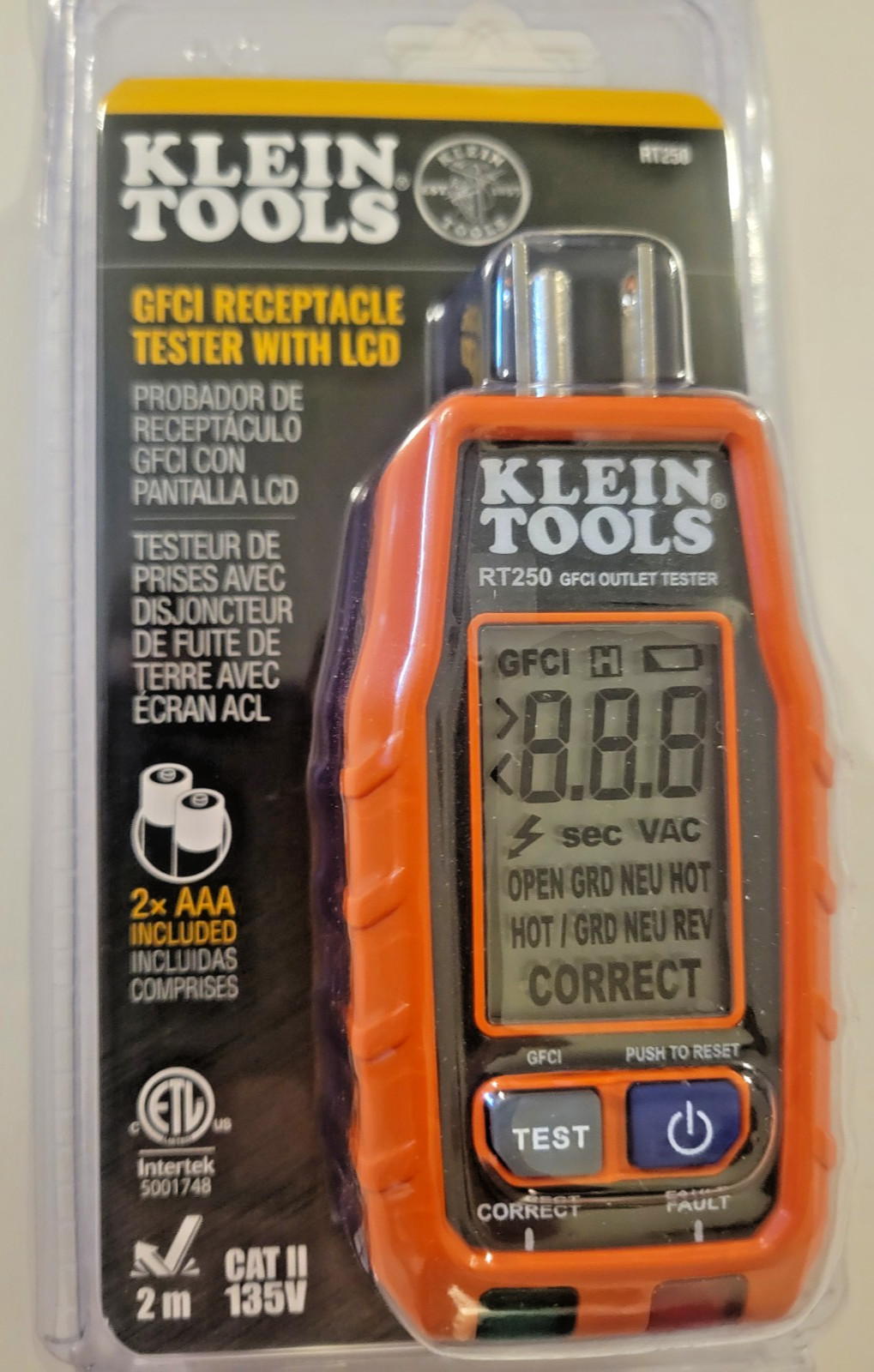 Klein Tools RT250 GFCI Receptacle Tester with LCD Display gallery