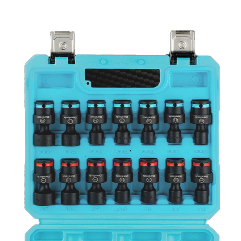 DURATECH 14PCS 3/8" Universal Impact Swivel Socket Set Shallow Wobble SAE Metric gallery