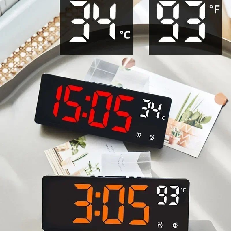 Digital LED Alarm Clock with Temperature Display Home Desktop Clock Snooze Time gallery