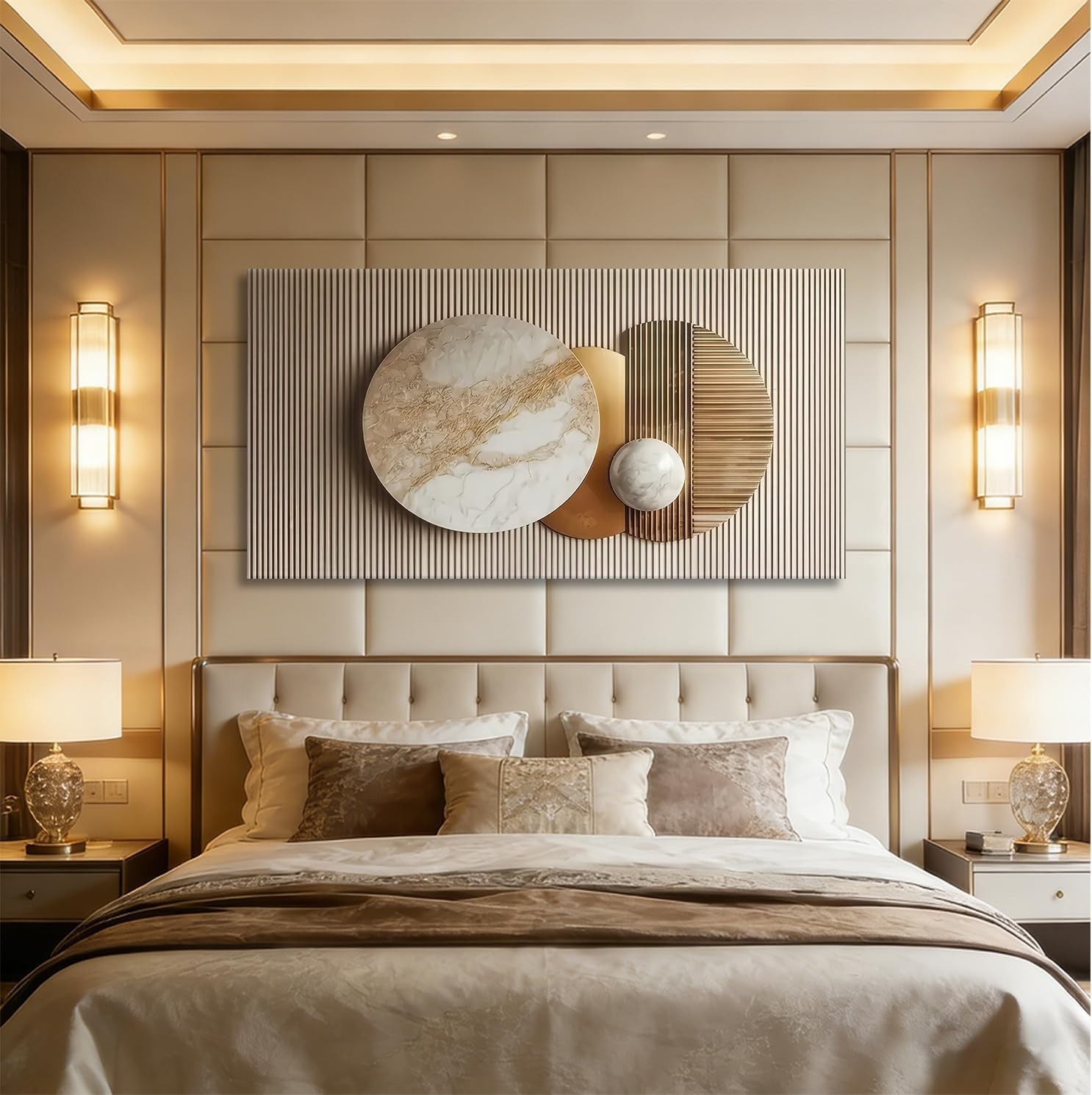 3D Luxury Gold Geometric Wall Art Canvas Modern Black White Framed Decor - 20x40 gallery