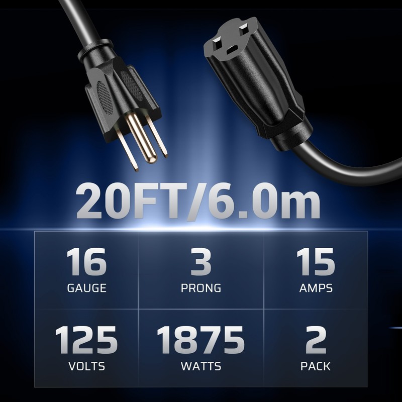 DEWENWILS 2-Pack Heavy Duty Extension Cord, 13A 1625W, All Copper Wire, Black gallery