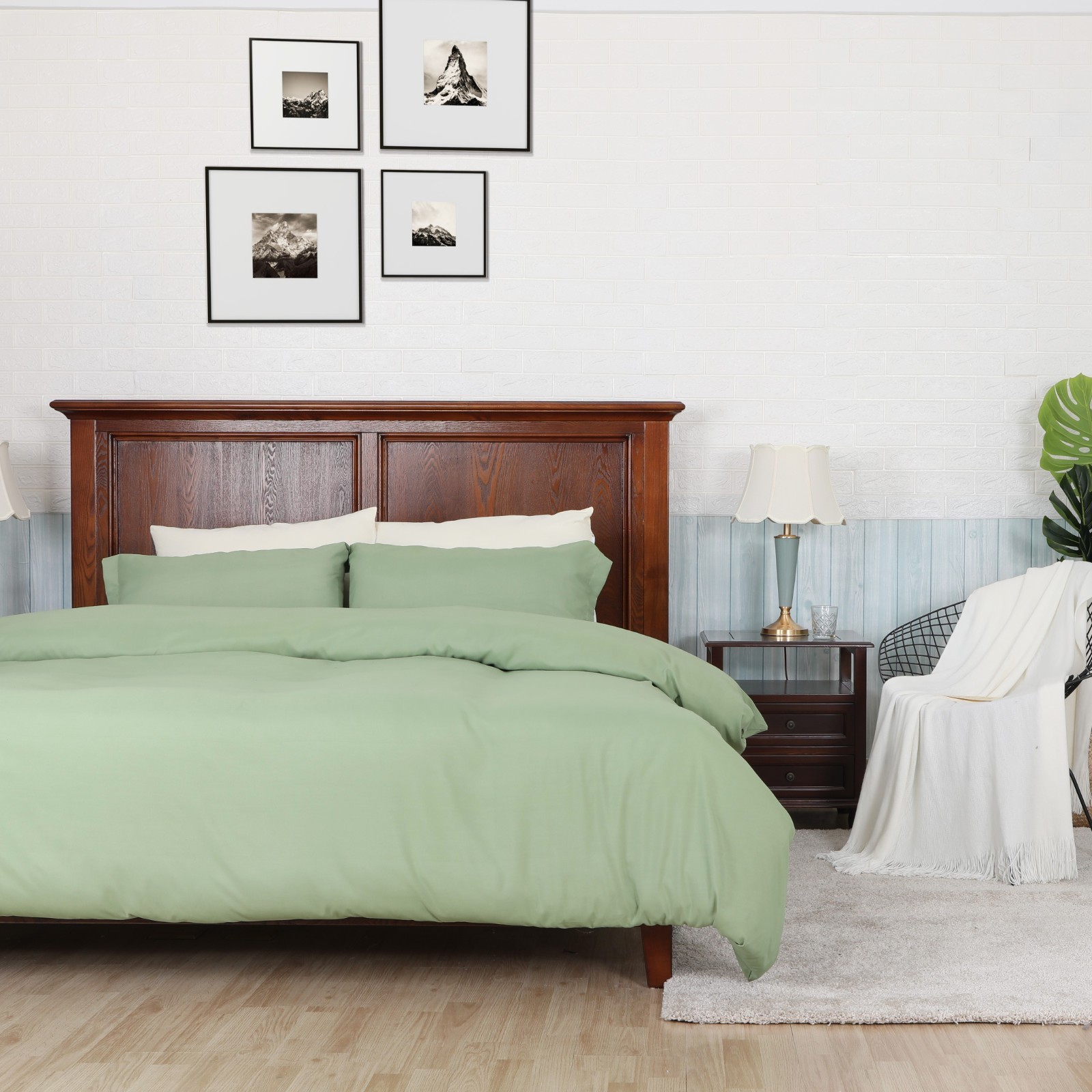 3-Piece Duvet Cover Set Comforter Set with 2 Pillowcases Queen Size Green gallery