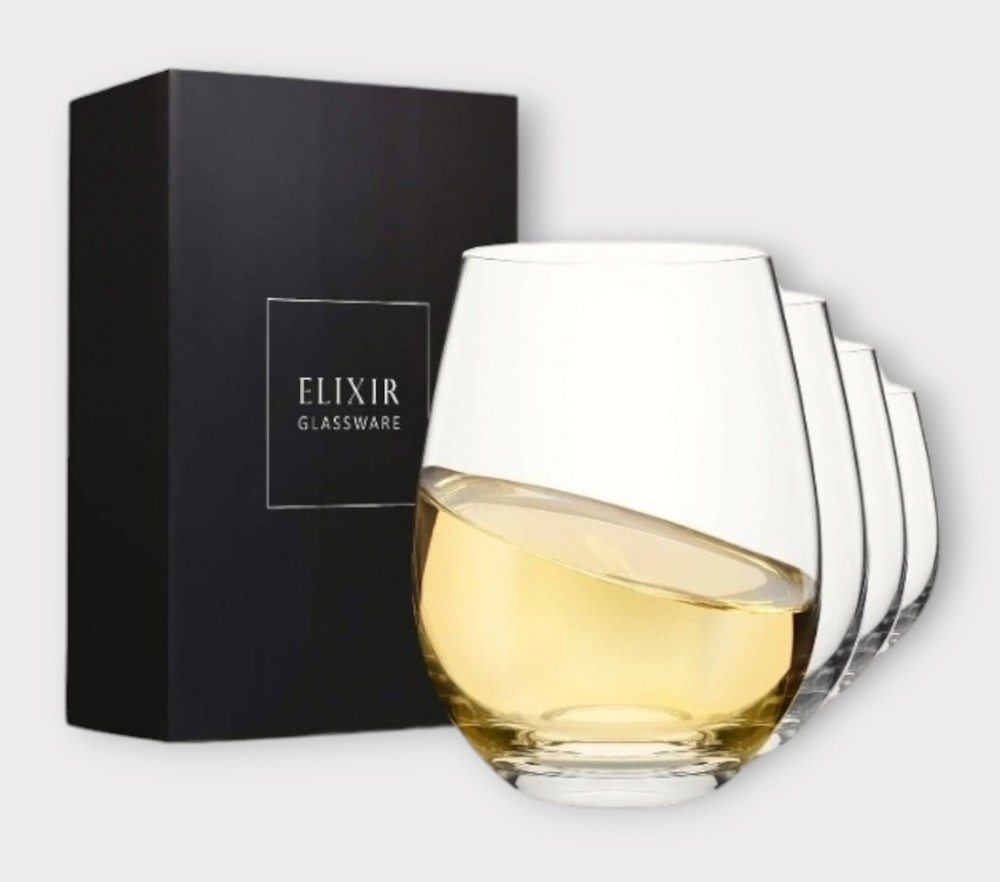 ELIXIR GLASSWARE Stemless Red Wine Glasses Set of 4 - Hand Blown Crystal Stemles