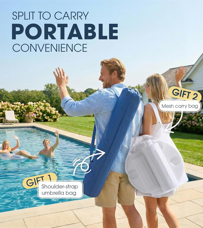 7FT Floating Table Umbrella with Base & Cup Holder, Portable Pool Umbrella for i gallery