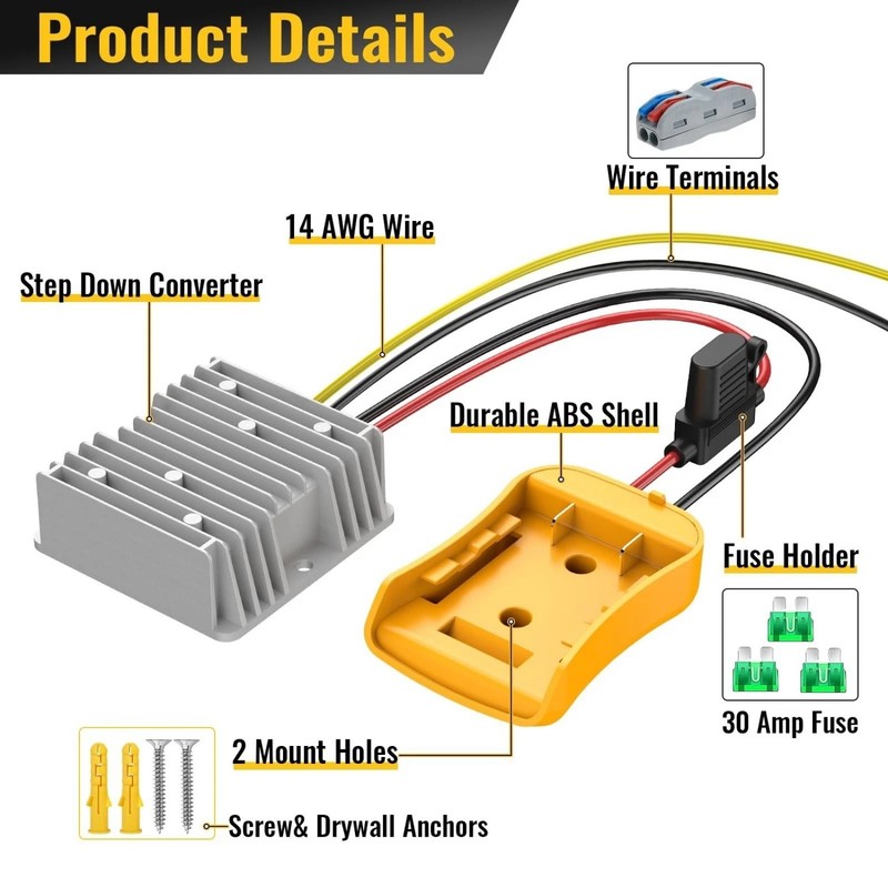 20V to 12V 20A Step Down Converter Adapter Compatible with Dewalt 20V Regulator gallery