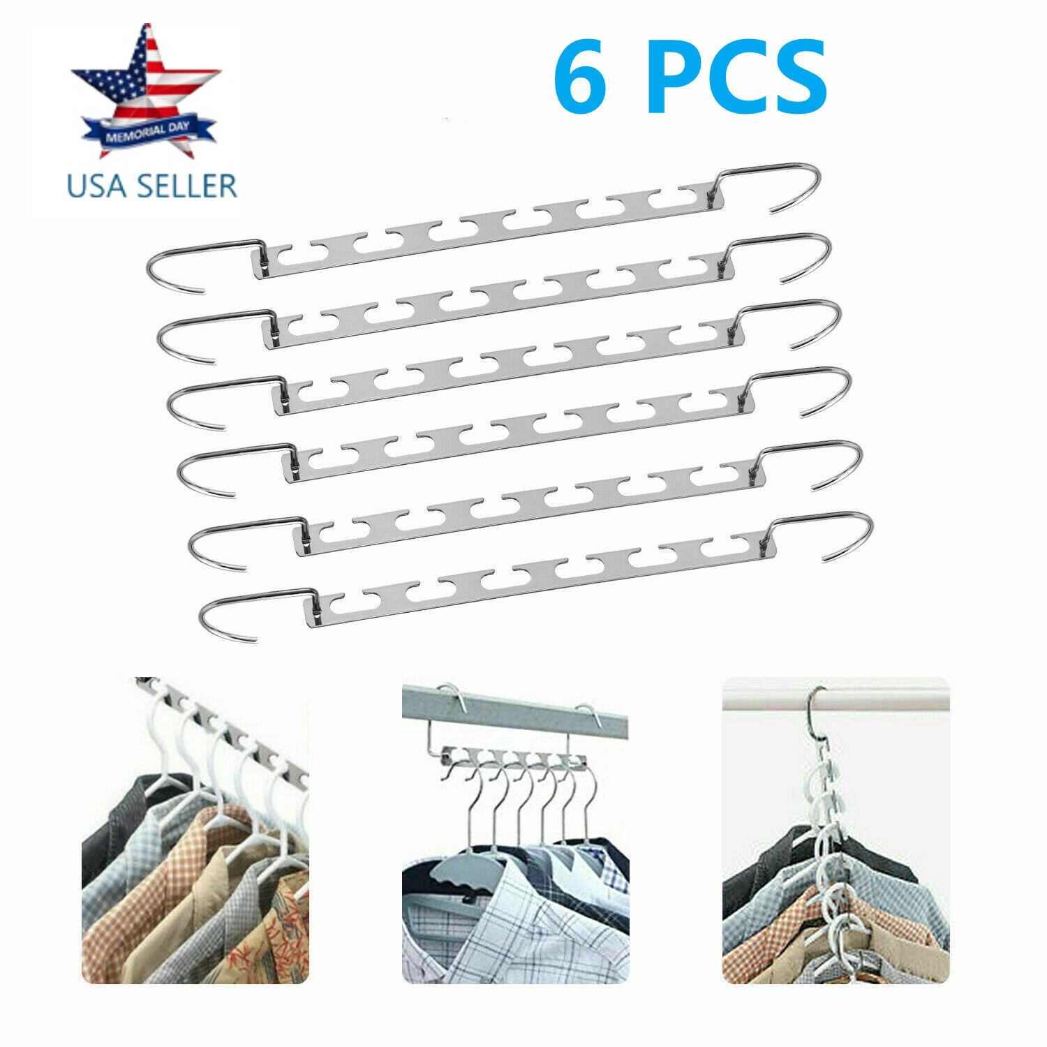 6Pcs Metal Wonder Magic Closet Hanger Organizer Hook Space Saving Clothes Racks gallery