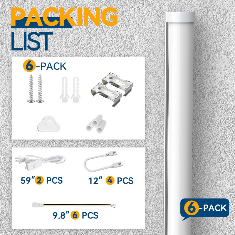 6PACK 3FT T5 LED Utility Light Fixtures 3 Foot LED Linkable Shop Lights 6500K gallery