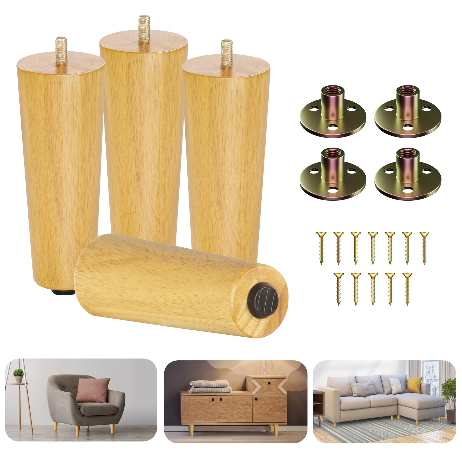 Yes4All 6 Inches Round Natural Solid Wood Furniture 6 inch, gallery