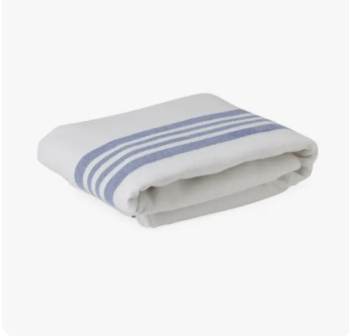 Medline White with Blue Striped Flannel Spread Blanket, Blended 70”x90” New gallery