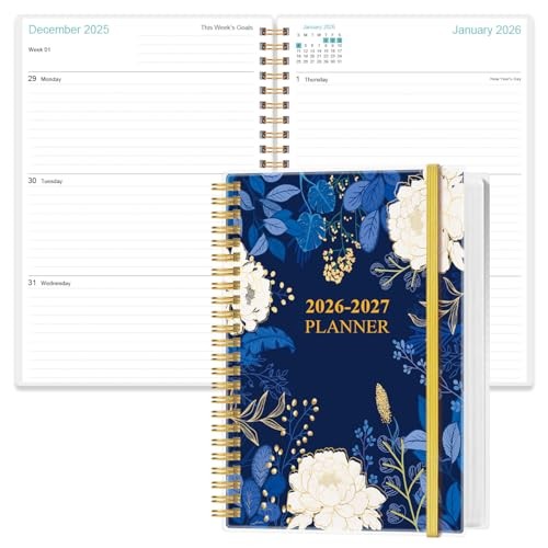 2026-2027 Planner - 18 Months Weekly & Monthly 5.8" x 8.3" Blue Leaf Flower gallery