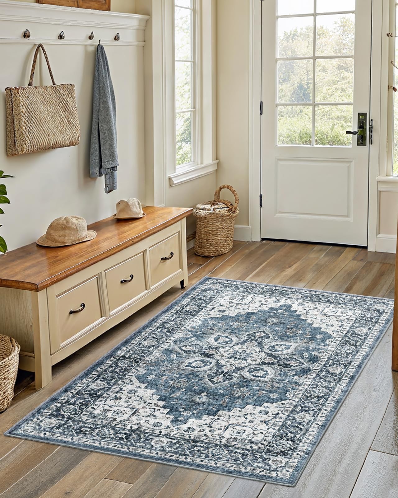 Area Rug 4x6 Washable Low Profile Non Slip Backing Blue AMADA HOMEFURNISHING gallery