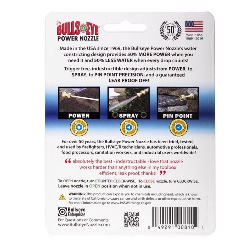 Bullseye Brass 4-Pattern Adjustable High Pressure Fireman's Hose Nozzle 2 L in. gallery
