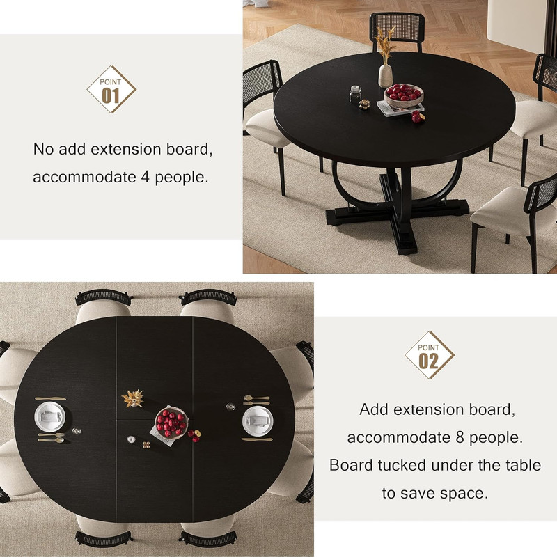 59" round Extendable Dining Table for 4-6, Modern Oval Kitchen Table with Heavy gallery