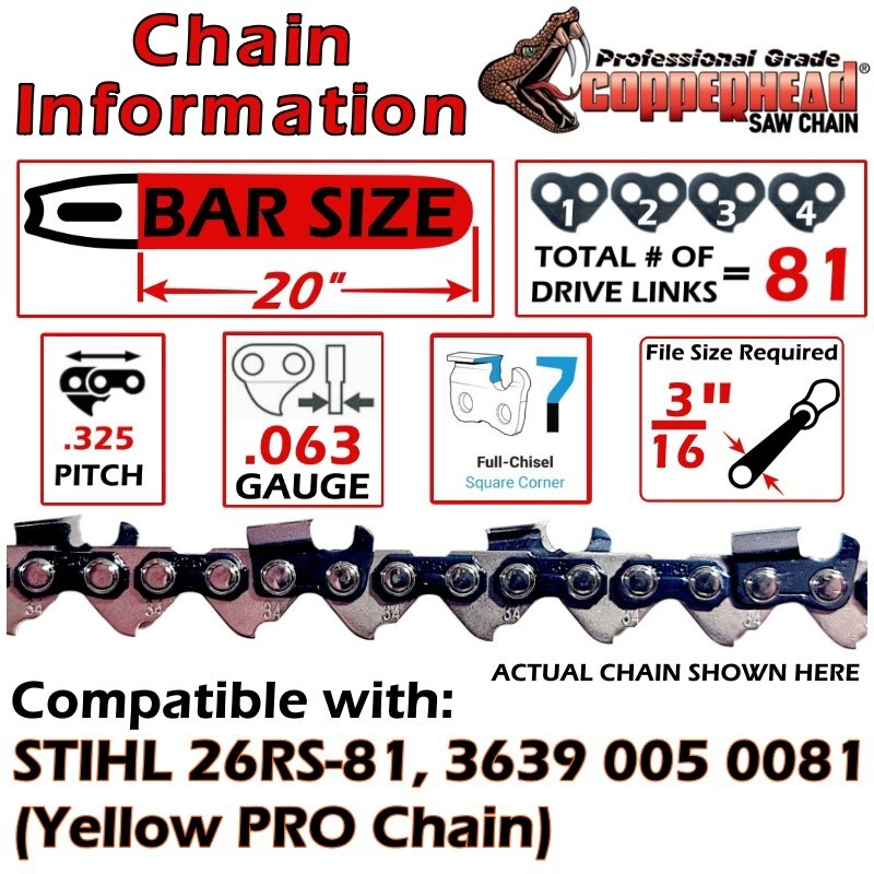 COPPERHEAD 20" Bar & FULL CHISEL PRO Chain - STIHL MS261 26RS-81 / 3003 008 6821 gallery
