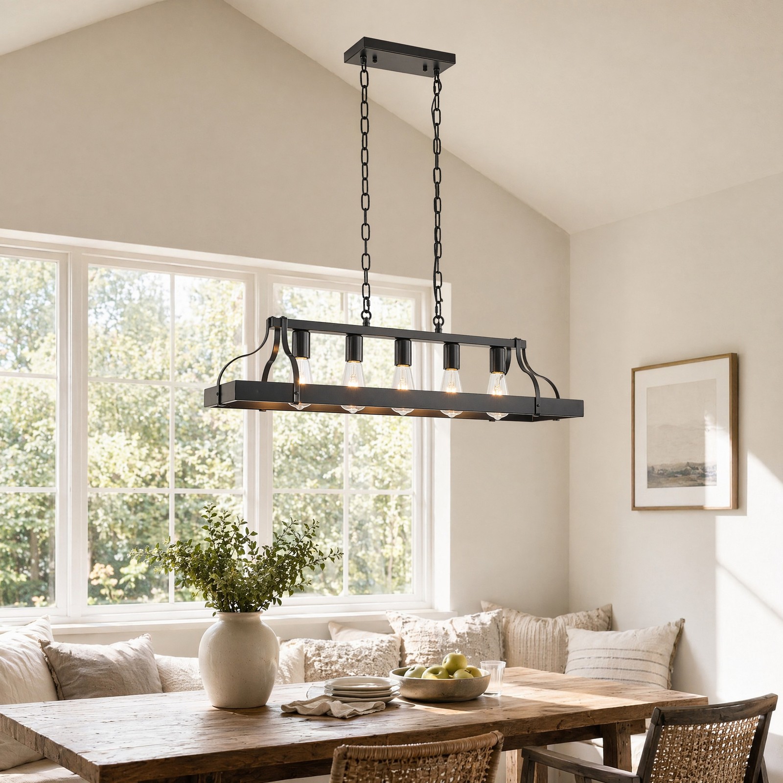 34'' Pendant 5 Light LED Black Linear Chandelier for Kitchen Living Room Fixture gallery