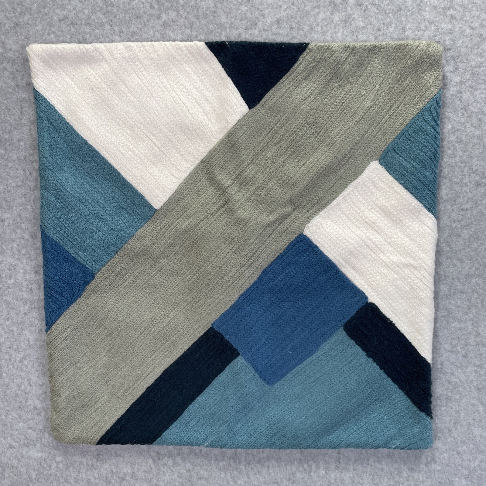 West Elm Color Block Throw Pillow Covers (2) Modern Crewel 16" ~ Blue gallery