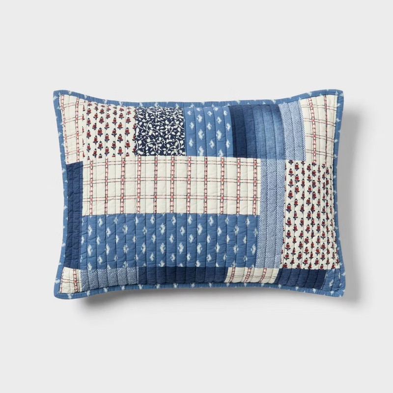 Full/Queen Patchwork Quilt Set Blue/Dark Blue/Natural - Threshold gallery