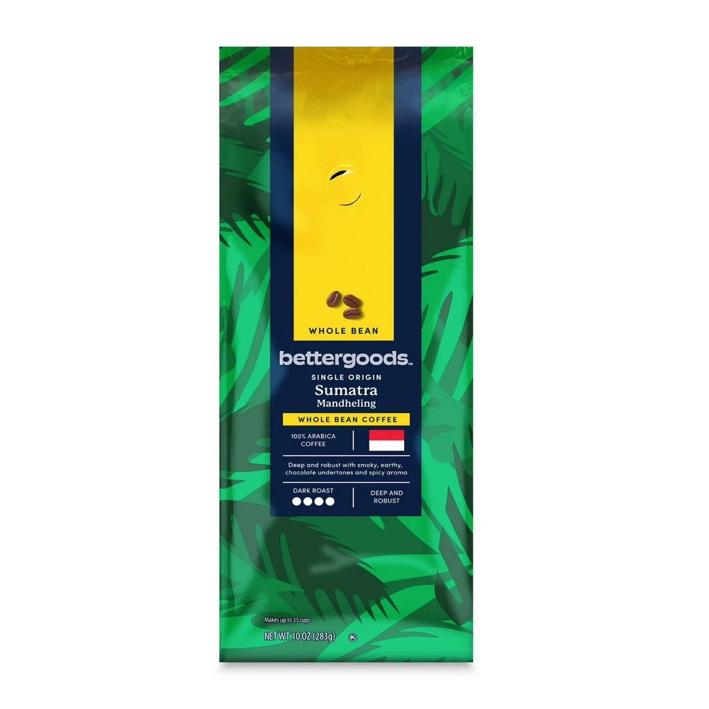 bettergoods Single Origin Sumatra Mandheling Whole Bean Coffee, Dark Roast, 10 o