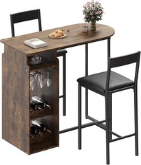 3 PCS Bar Table and Chairs for 2 Dining Room Table w/ Wine Rack and Glass Holder