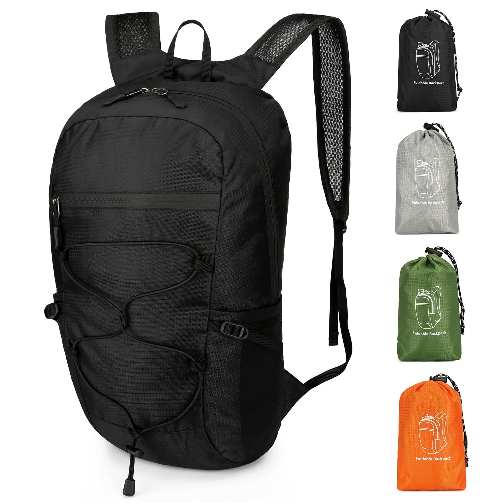 Small Foldable Nylon Hiking Backpack For Men Ultralight Collapsible Black