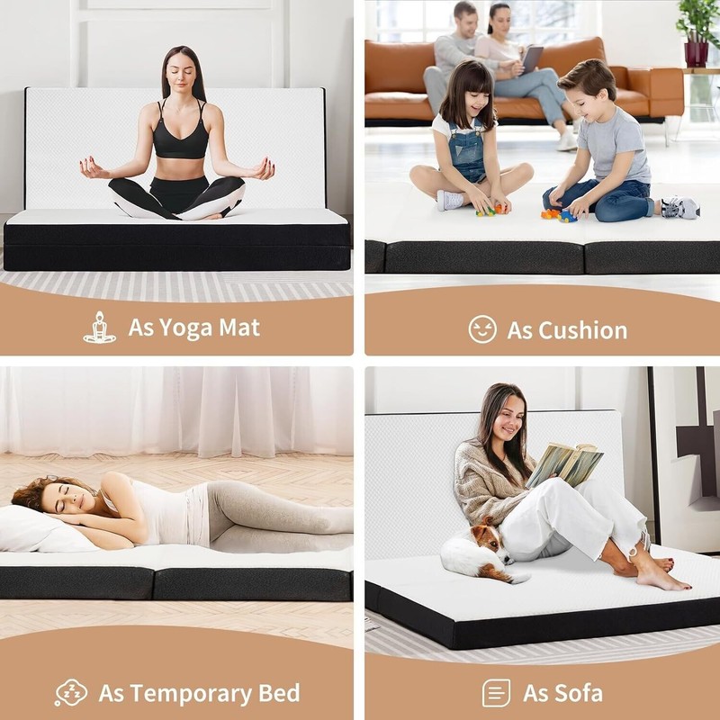 Tri-Fold Folding Mattress 3 inch Memory Foam Mattress Topper with Washable Cover gallery
