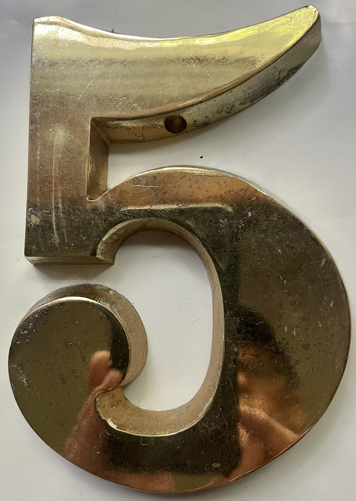 FIVE 5 POLISHED BRASS PLATED METAL HOUSE ADDRESS NUMBER, 6" HIGH 1.5 POUNDS NEW gallery