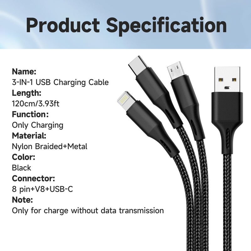 3 in 1 Fast USB Charging Cable Universal Multi Function Cell Phone Charger Cord gallery