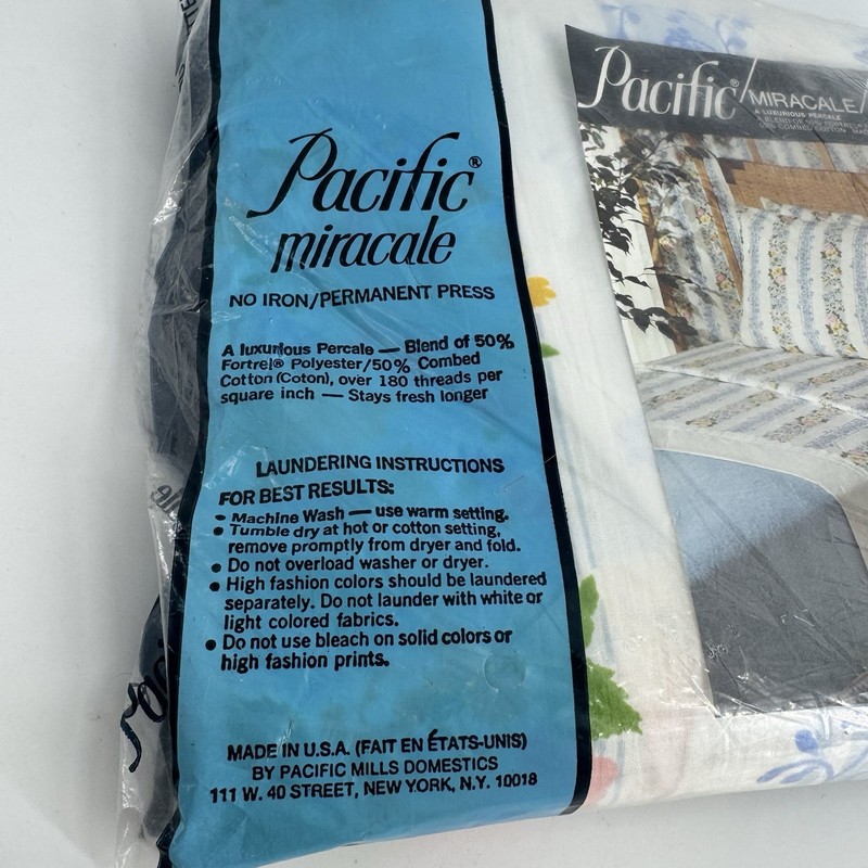 Pacific Miracale Double Fitted Sheet Paper Rose Floral BRAND NEW Vtg Linen NOS gallery