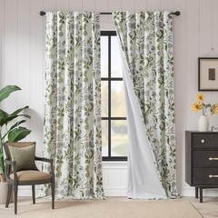 Leaf Pattern Blackout Curtains Linen Blend Room Darkening Drapes Easy Care New