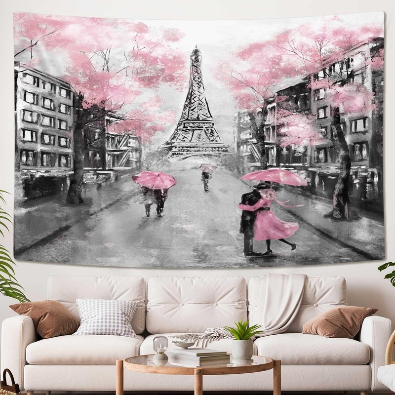 Paris Eiffel Tower Tapestry Wall Hanging Pink Bedroom Dorm Decor 60x40 71x60in gallery
