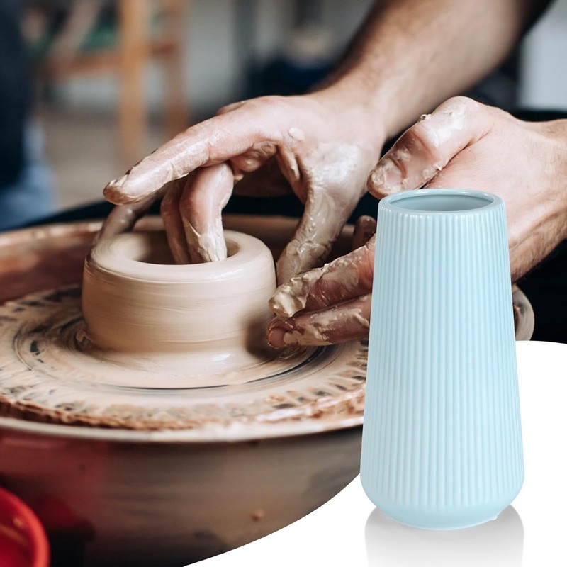 Compact Blue Ceramic Flower Vase - Stylish Table Centerpiece for All Rooms gallery