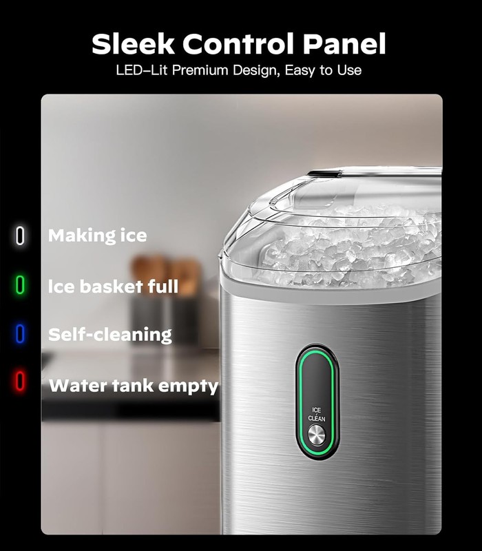 Compact Stainless Steel Nugget Ice Maker - Effortless Self-Cleaning, 33lbs Daily gallery