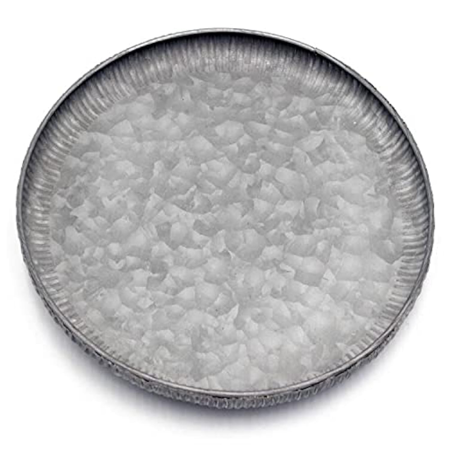 9.8 Inch Small Round Galvanized Metal Tray Decorative Tray Corrugated Edges gallery