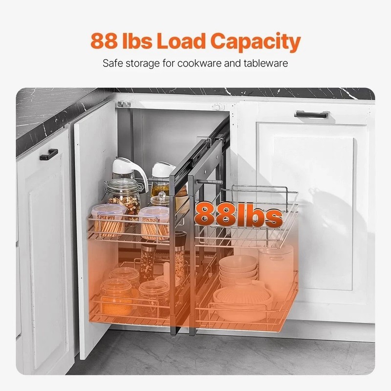 Min 15"W Opening Blind Corner Pull Out Organizer, 2 Tier 4 Shelf Kitchen Cabinet gallery