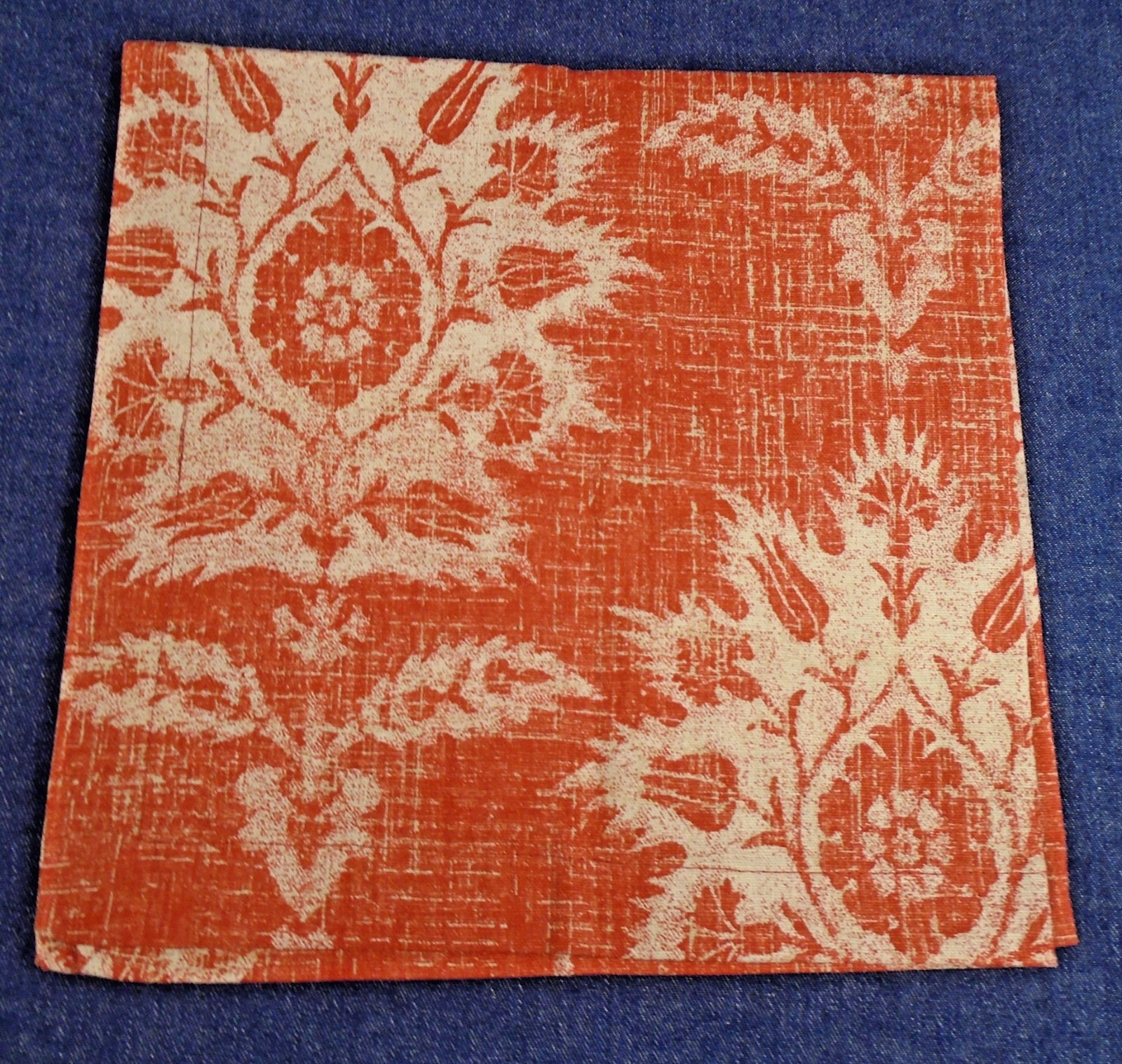 1 Pottery Barn Brick Red Rust Medallion Linen Cotton Blend Fabric Napkin 20" New gallery