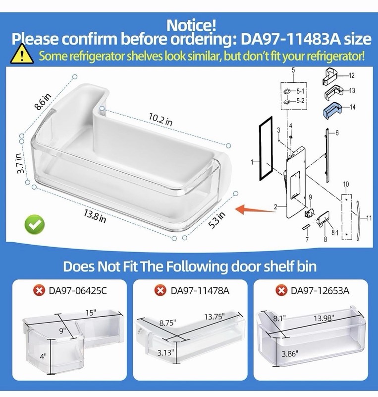 DA97-11483A Refrigerator Door Shelf Bin Assembly Guard with Samsung Left Lower gallery