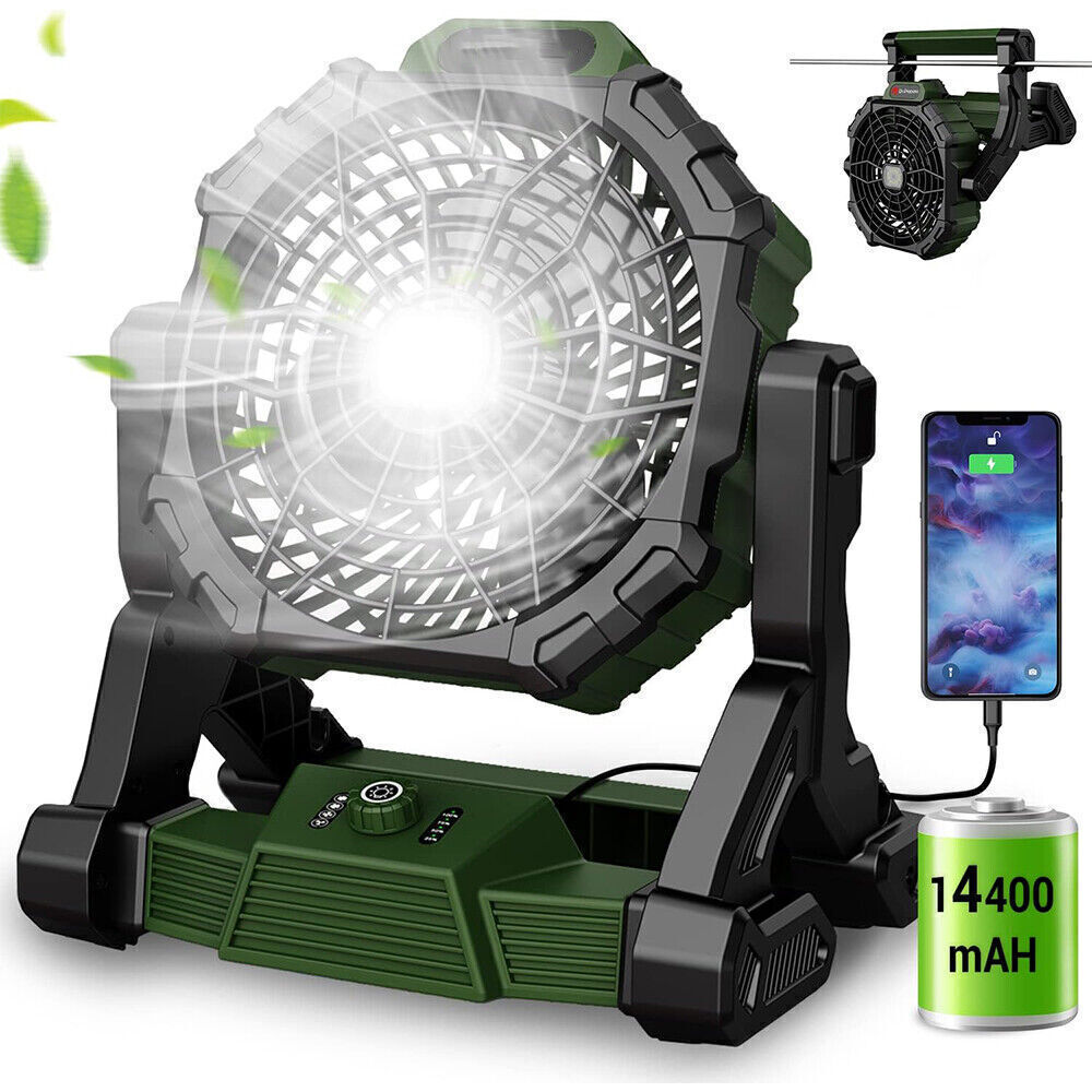 16 inch Cordless Rechargeable Fan w/ LED Light for Camping, Outside, Jobsite Fan gallery