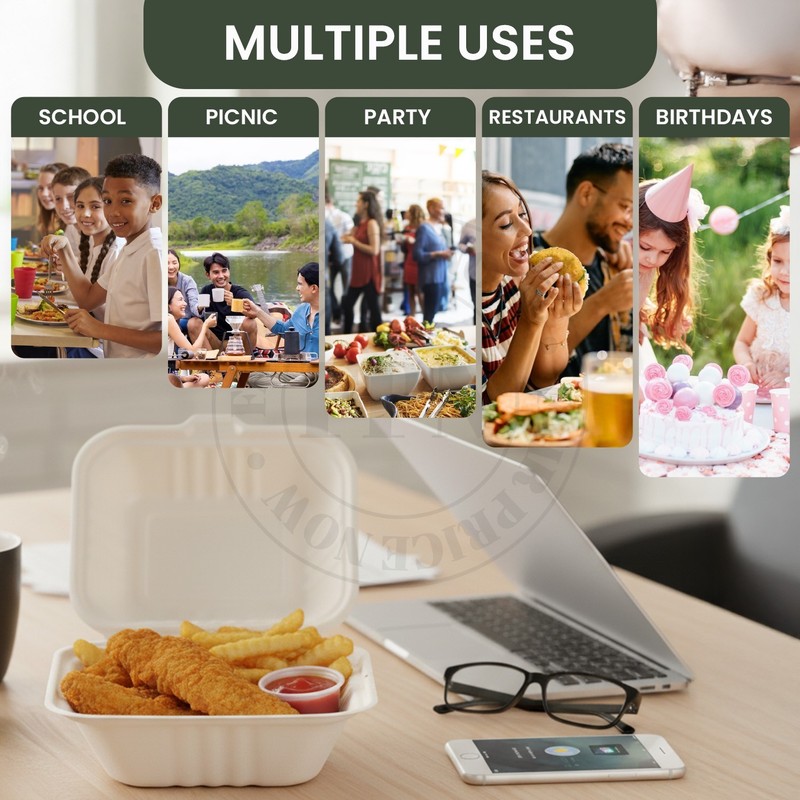 FPN Paper Clamshell Boxes Compostable Takeout Boxes ( 6x6 - 75/150 Ct) gallery