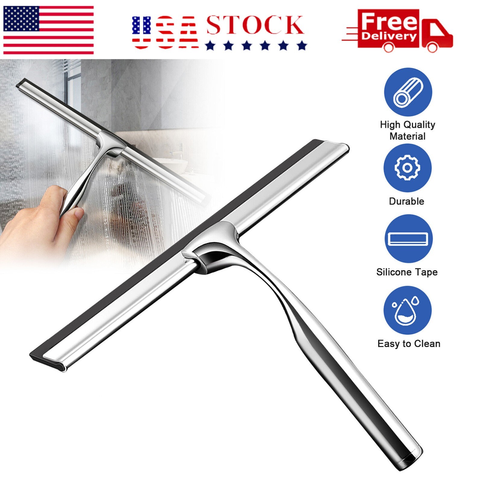 Stainless Steel All-Purpose Squeegee Shower Cleaner Doors Bathroom Windows Glass gallery