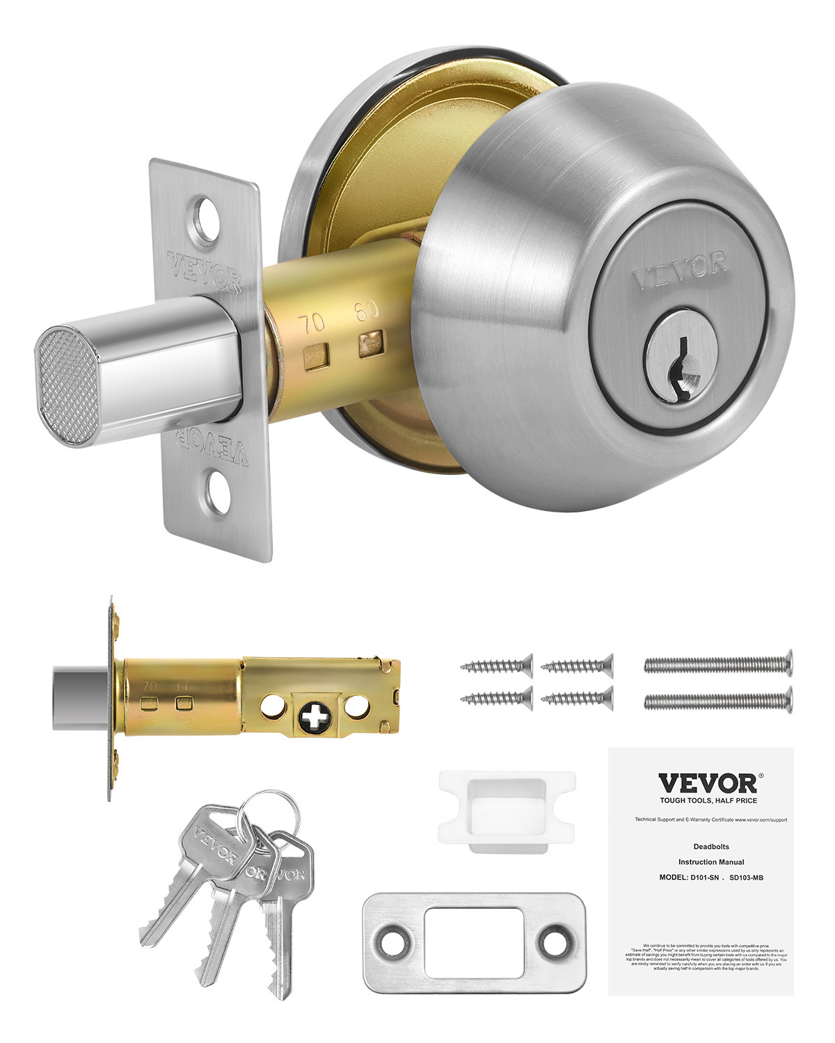 VEVOR Deadbolt Lock Round Single Cylinder Dead Bolt Keyed 1 Side Satin Nickel gallery