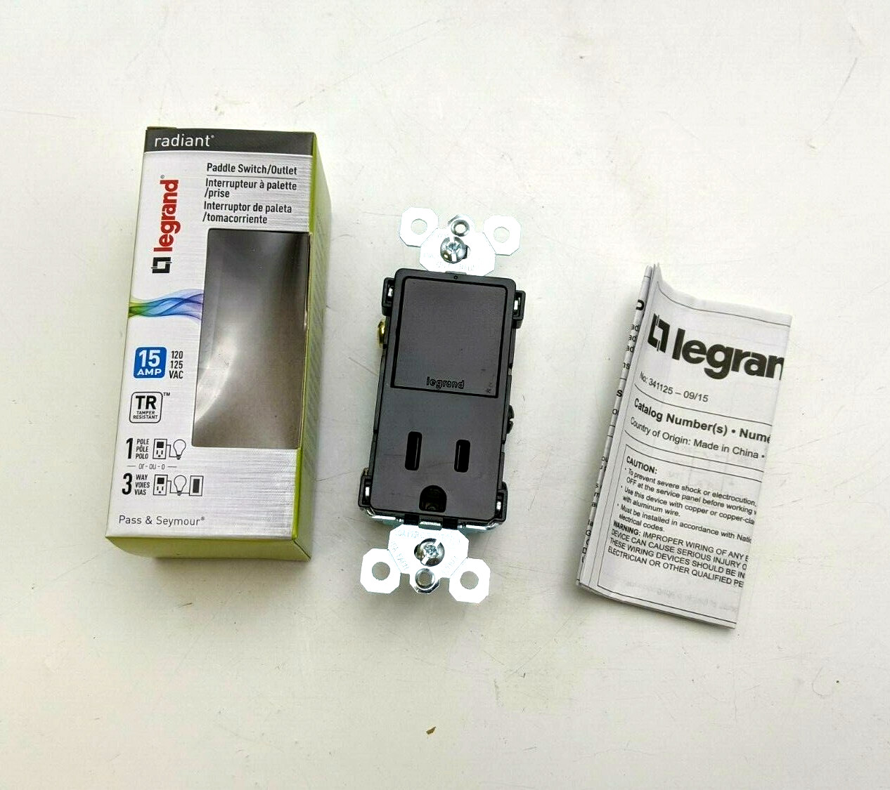 1PC RCD38TRBKCC6 Paddle Switch Outlet Single Pole 3 Way 15A 120/125VAC Black NOS gallery